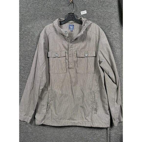 GAP Anorak Pullover Utility Jacket Mens Size L Brown Hooded Striped - Picture 1 of 7